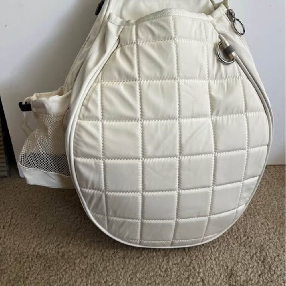 Pickleball sling bag backpack Quilted Padded Ivory multi pockets Zip Athleisure